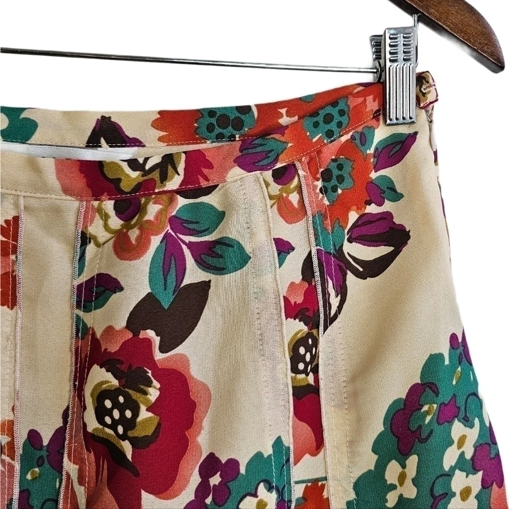 Boho floral multicolored over cream a-line tiered midi skirt